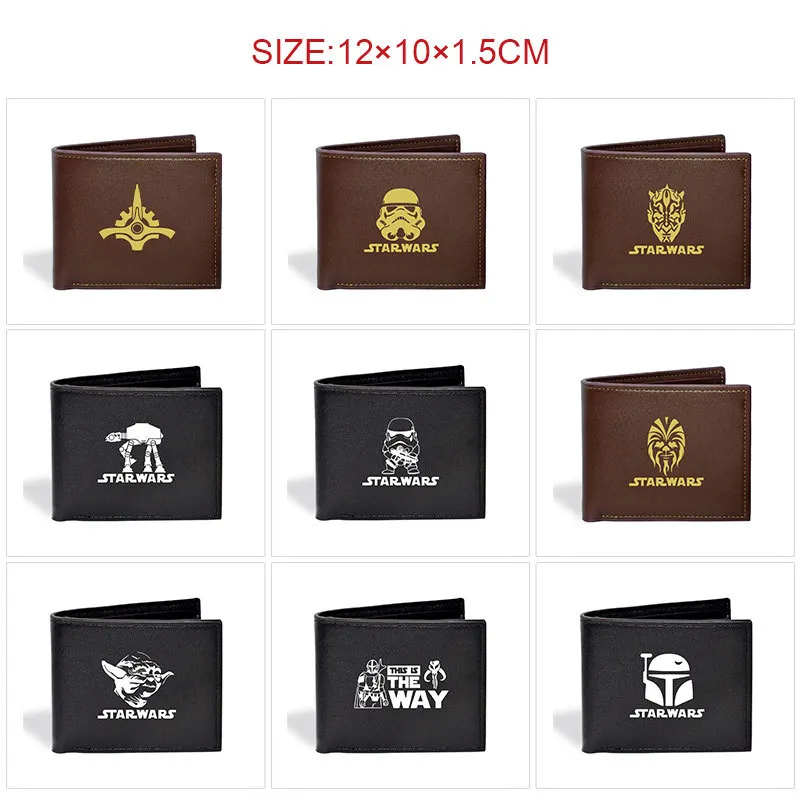Star Wars Inspired Short Bi-Fold Wallet – Full Color Print PU Leather Card Holder with Coin Pocket & ID Window, Unisex Compact Billfold for Fans & Students